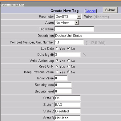 Add Device Status System Point Tag